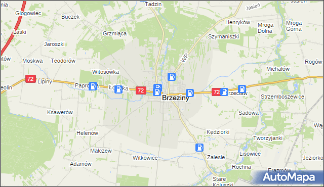 mapa Brzeziny, Brzeziny na mapie Targeo