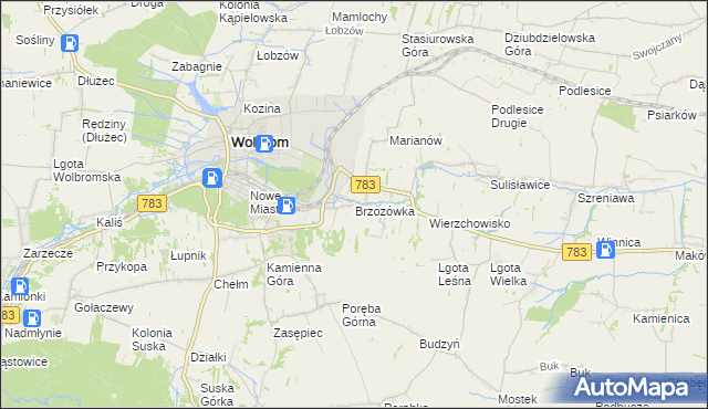 mapa Brzozówka gmina Wolbrom, Brzozówka gmina Wolbrom na mapie Targeo