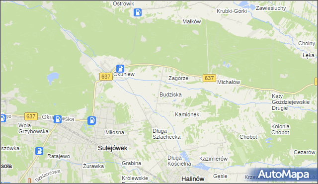 mapa Budziska gmina Halinów, Budziska gmina Halinów na mapie Targeo