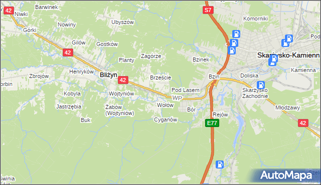 mapa Bugaj gmina Bliżyn, Bugaj gmina Bliżyn na mapie Targeo