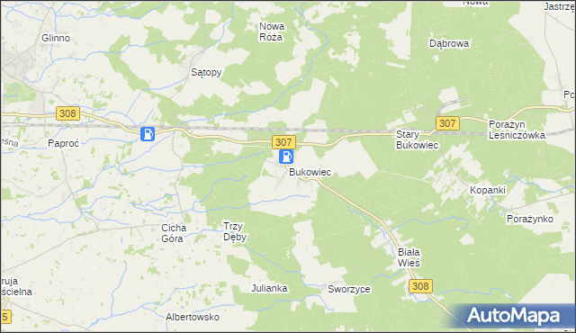mapa Bukowiec gmina Nowy Tomyśl, Bukowiec gmina Nowy Tomyśl na mapie Targeo