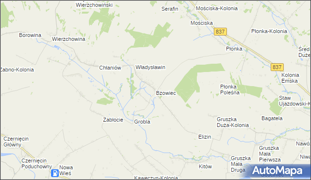 mapa Bzowiec gmina Rudnik, Bzowiec gmina Rudnik na mapie Targeo