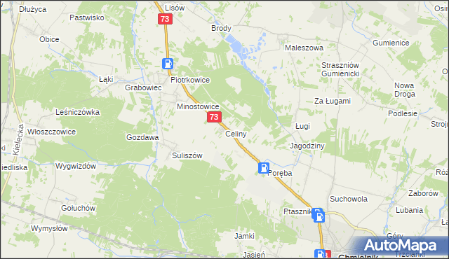mapa Celiny gmina Chmielnik, Celiny gmina Chmielnik na mapie Targeo
