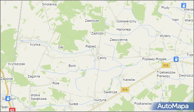 mapa Celiny gmina Trzebieszów, Celiny gmina Trzebieszów na mapie Targeo
