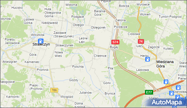 mapa Chełmce gmina Strawczyn, Chełmce gmina Strawczyn na mapie Targeo