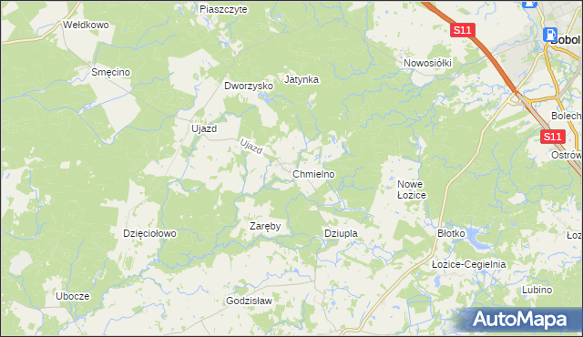 mapa Chmielno gmina Bobolice, Chmielno gmina Bobolice na mapie Targeo