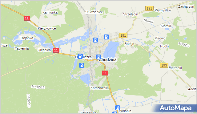 mapa Chodzież, Chodzież na mapie Targeo