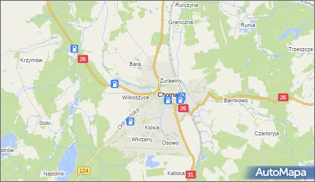 mapa Chojna powiat gryfiński, Chojna powiat gryfiński na mapie Targeo
