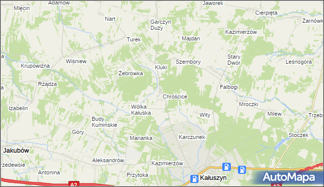 mapa Chrościce gmina Kałuszyn, Chrościce gmina Kałuszyn na mapie Targeo