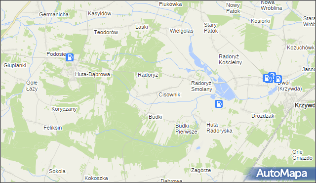 mapa Cisownik gmina Krzywda, Cisownik gmina Krzywda na mapie Targeo