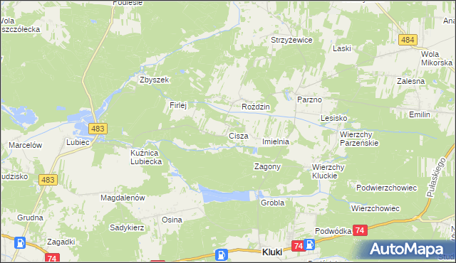 mapa Cisza gmina Kluki, Cisza gmina Kluki na mapie Targeo