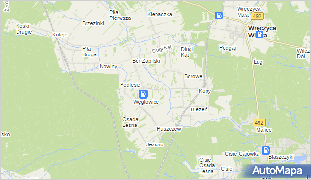 mapa Czarna Wieś gmina Wręczyca Wielka, Czarna Wieś gmina Wręczyca Wielka na mapie Targeo