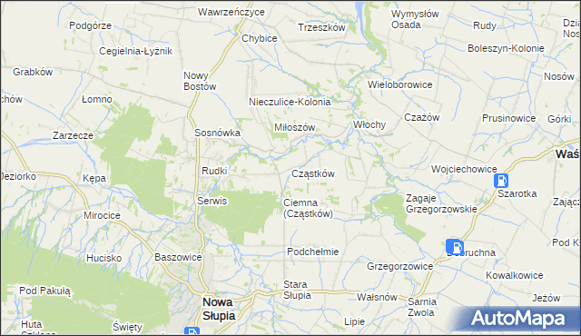 mapa Cząstków gmina Nowa Słupia, Cząstków gmina Nowa Słupia na mapie Targeo