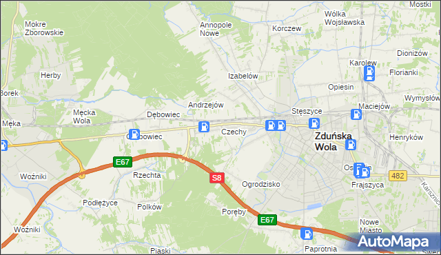 mapa Czechy gmina Zduńska Wola, Czechy gmina Zduńska Wola na mapie Targeo