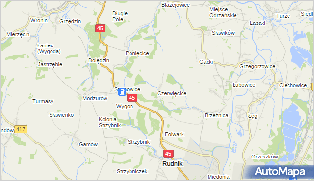 mapa Czerwięcice, Czerwięcice na mapie Targeo