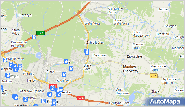 mapa Dąbrowa gmina Masłów, Dąbrowa gmina Masłów na mapie Targeo