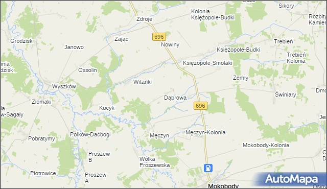 mapa Dąbrowa gmina Mokobody, Dąbrowa gmina Mokobody na mapie Targeo