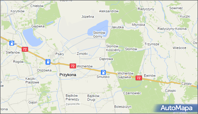 mapa Dąbrowa gmina Przykona, Dąbrowa gmina Przykona na mapie Targeo