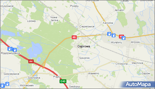 mapa Dąbrowa powiat opolski, Dąbrowa powiat opolski na mapie Targeo