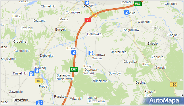 mapa Dąbrowa Wielka gmina Sieradz, Dąbrowa Wielka gmina Sieradz na mapie Targeo