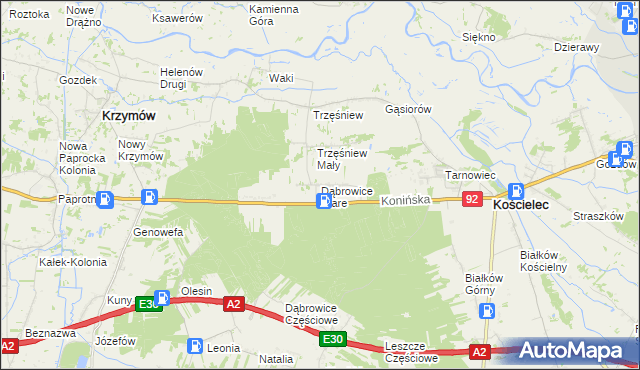 mapa Dąbrowice Stare, Dąbrowice Stare na mapie Targeo