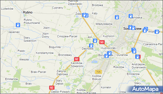 mapa Dachowa gmina Sochaczew, Dachowa gmina Sochaczew na mapie Targeo