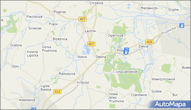 mapa Dębina gmina Biała, Dębina gmina Biała na mapie Targeo