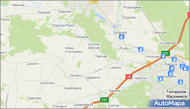 mapa Dębniak gmina Ujazd, Dębniak gmina Ujazd na mapie Targeo