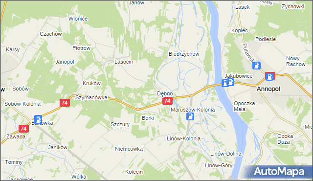 mapa Dębno gmina Ożarów, Dębno gmina Ożarów na mapie Targeo