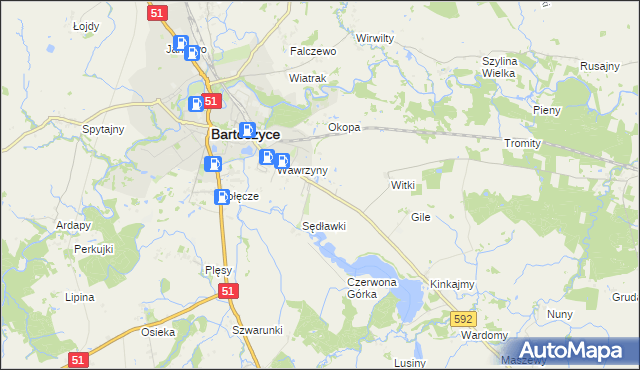 mapa Dębówko gmina Bartoszyce, Dębówko gmina Bartoszyce na mapie Targeo