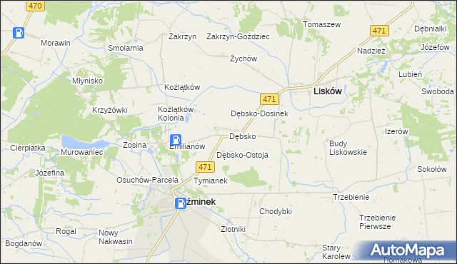 mapa Dębsko gmina Koźminek, Dębsko gmina Koźminek na mapie Targeo