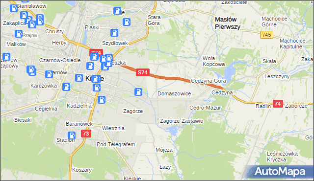 mapa Domaszowice gmina Masłów, Domaszowice gmina Masłów na mapie Targeo