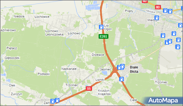 mapa Drzewce gmina Białe Błota, Drzewce gmina Białe Błota na mapie Targeo