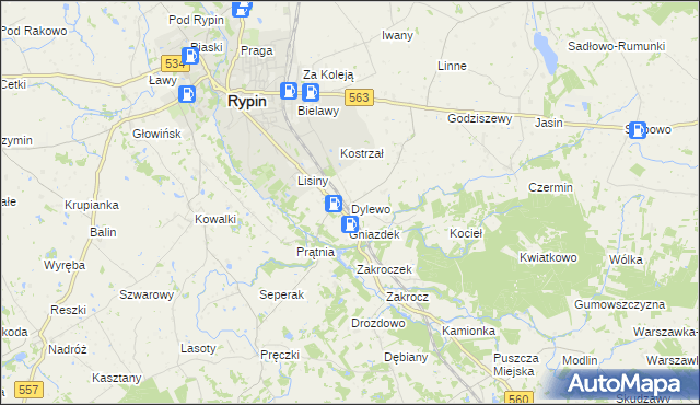 mapa Dylewo gmina Rypin, Dylewo gmina Rypin na mapie Targeo