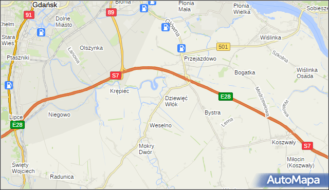 mapa Dziewięć Włók, Dziewięć Włók na mapie Targeo