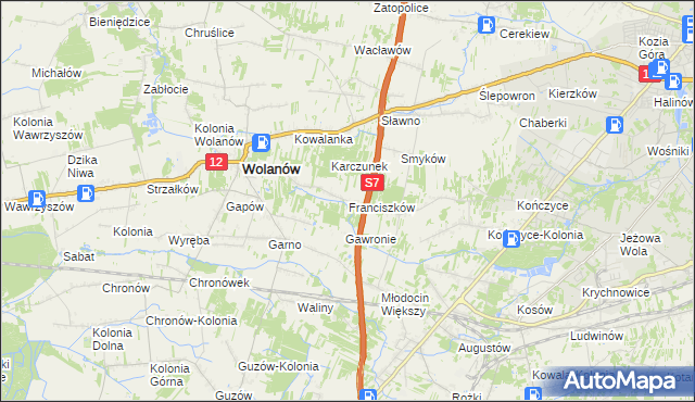 mapa Franciszków gmina Wolanów, Franciszków gmina Wolanów na mapie Targeo