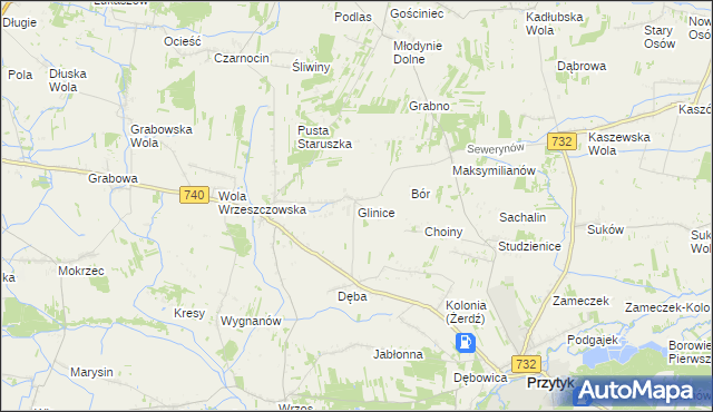 mapa Glinice gmina Przytyk, Glinice gmina Przytyk na mapie Targeo