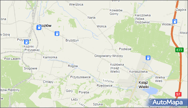 mapa Głogowiany-Wrzosy, Głogowiany-Wrzosy na mapie Targeo