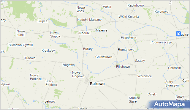 mapa Gniewkowo gmina Bulkowo, Gniewkowo gmina Bulkowo na mapie Targeo
