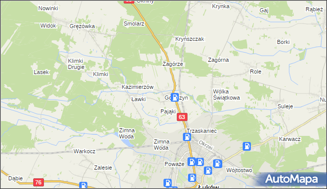 mapa Gołaszyn gmina Łuków, Gołaszyn gmina Łuków na mapie Targeo
