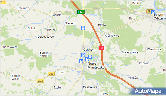 mapa Gołaszyn gmina Nowe Miasteczko, Gołaszyn gmina Nowe Miasteczko na mapie Targeo
