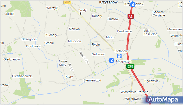 mapa Goliszew gmina Krzyżanów, Goliszew gmina Krzyżanów na mapie Targeo