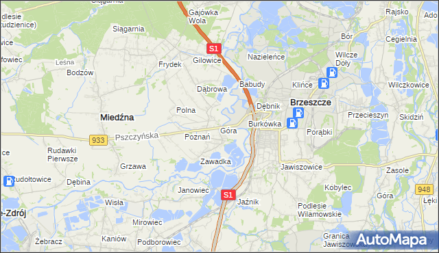mapa Góra gmina Miedźna, Góra gmina Miedźna na mapie Targeo