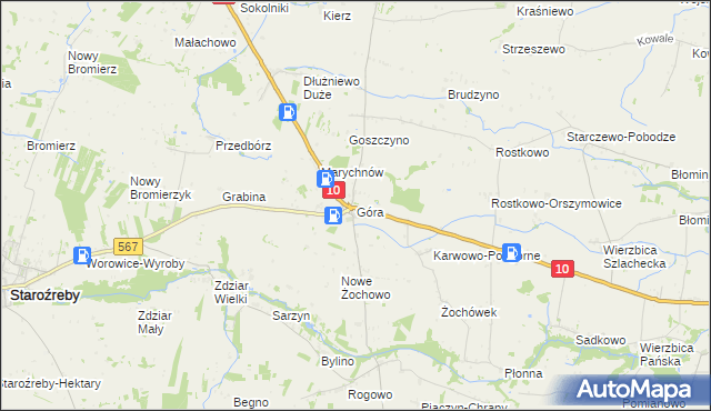 mapa Góra gmina Staroźreby, Góra gmina Staroźreby na mapie Targeo