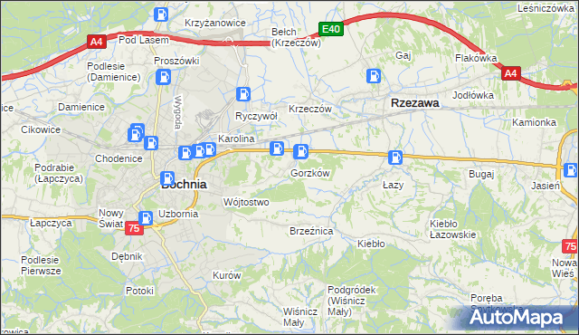 mapa Gorzków gmina Bochnia, Gorzków gmina Bochnia na mapie Targeo