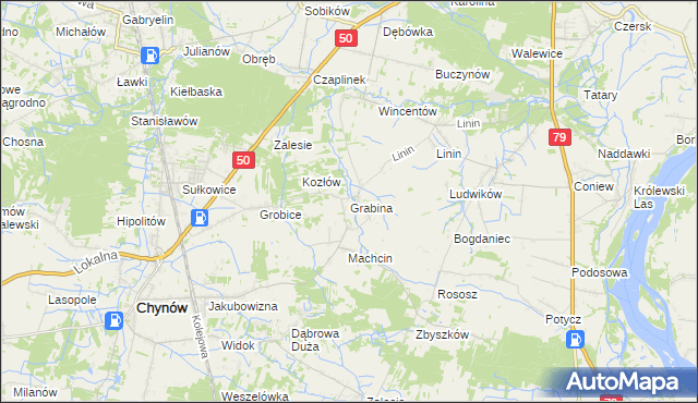 mapa Grabina gmina Chynów, Grabina gmina Chynów na mapie Targeo