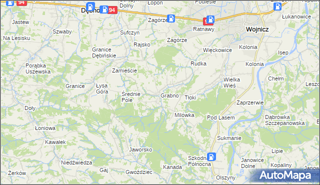mapa Grabno gmina Wojnicz, Grabno gmina Wojnicz na mapie Targeo