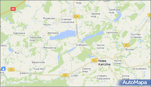 mapa Grabówko gmina Nowa Karczma, Grabówko gmina Nowa Karczma na mapie Targeo