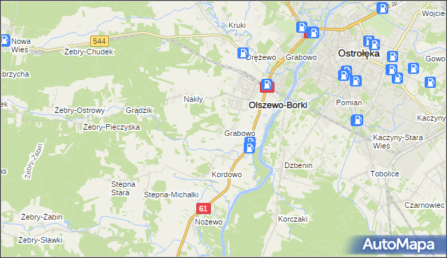 mapa Grabowo gmina Olszewo-Borki, Grabowo gmina Olszewo-Borki na mapie Targeo