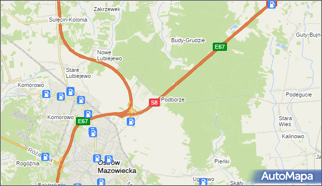 mapa Grudzie gmina Ostrów Mazowiecka, Grudzie gmina Ostrów Mazowiecka na mapie Targeo